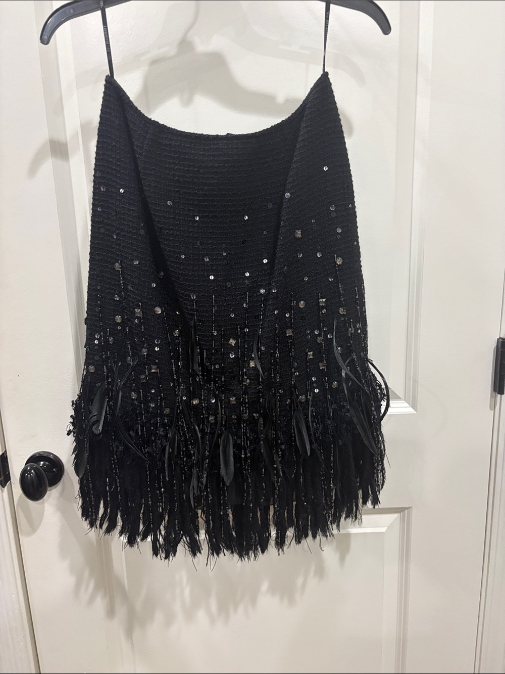 Lafayette 148 New York Black Beaded Fringe Midi Skirt